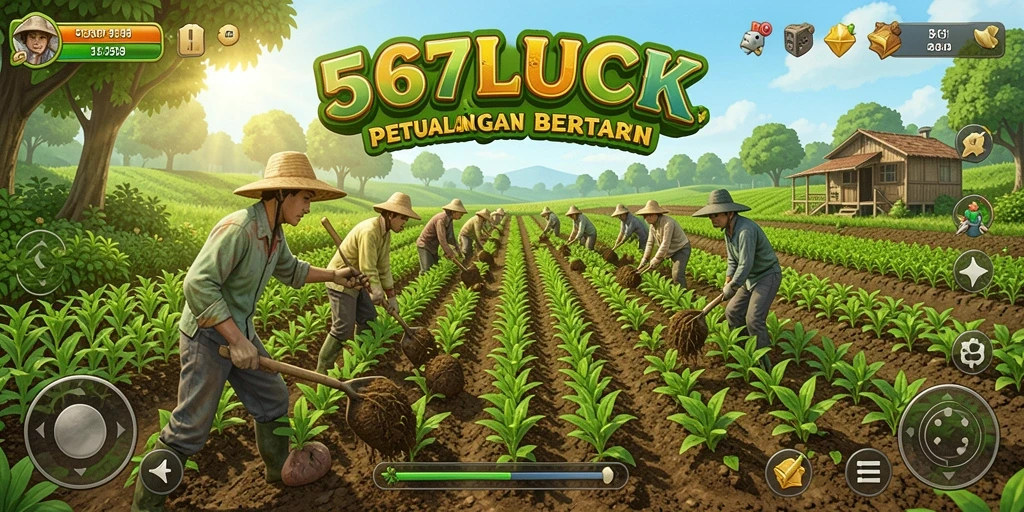 Screenshot utama 567LUCK menunjukkan gameplay bertani yang menarik dan penuh warna.