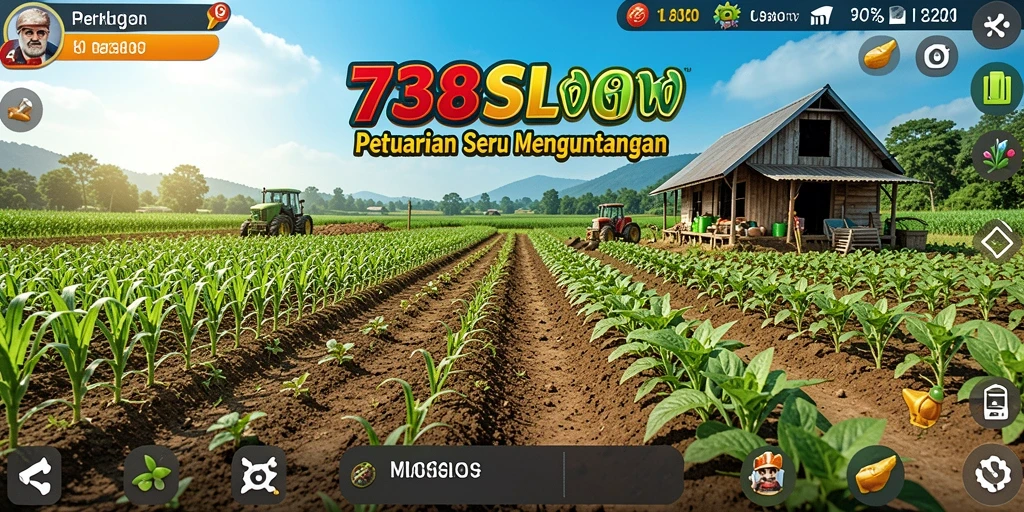 Tangkapan layar gameplay 738SLOT yang menampilkan aktivitas bertani.
