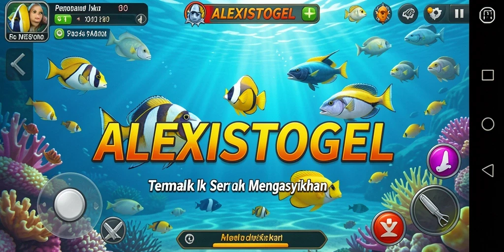 Gameplay seru ALEXISTOGEL dengan berbagai ikan dan senjata.