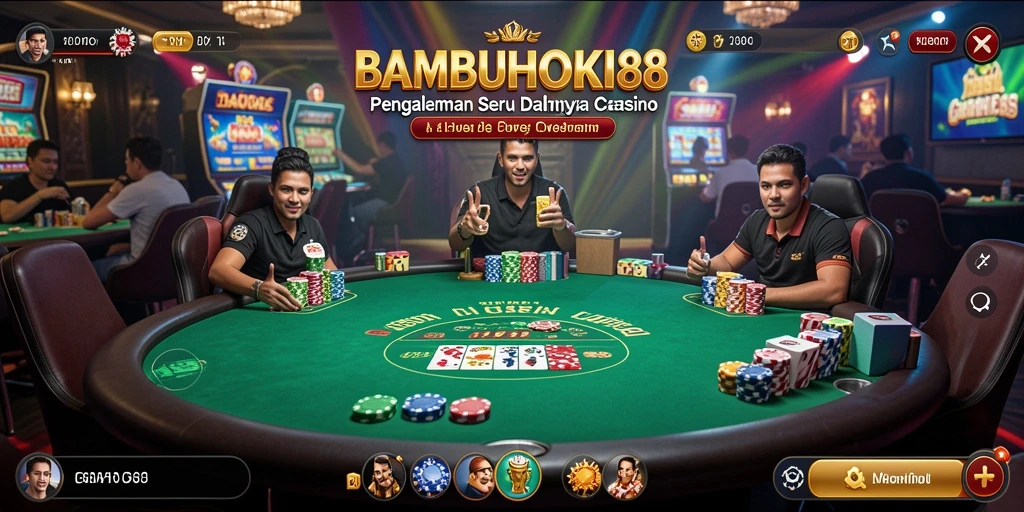 Tangkapan layar menunjukkan dealer langsung dalam BAMBUHOKI88 dengan suasana casino yang realistis.