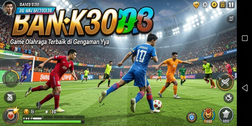 Screenshot utama BANK303 menunjukkan aksi seru di lapangan olahraga.