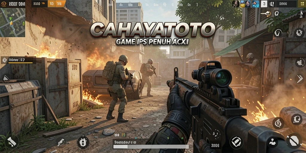 Screenshot gameplay CAHAYATOTO menunjukkan aksi tembak-menembak yang intens.