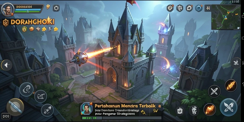 Tampilan gameplay DORAHOKI yang menegangkan dalam mode Tower Defense.