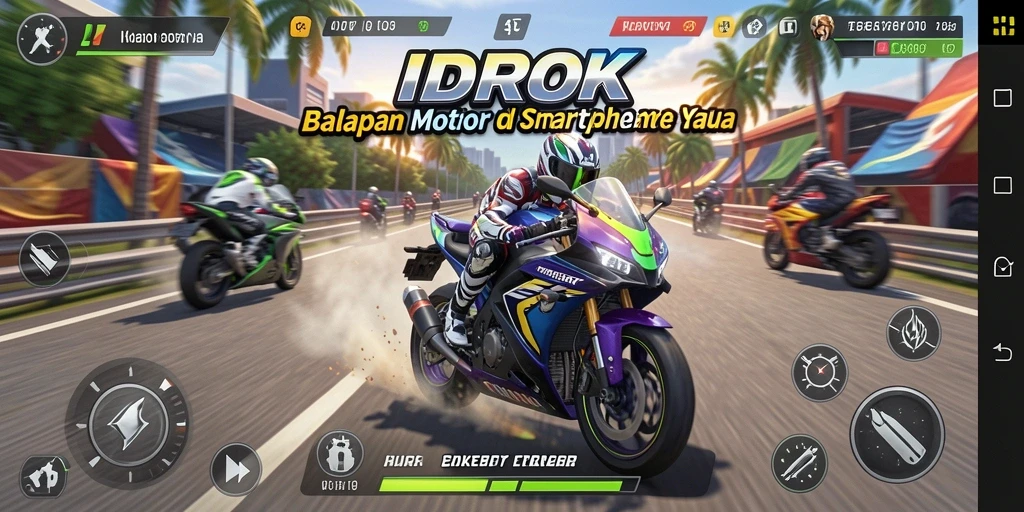 Gameplay mendebarkan dalam balapan motor di IDROK.