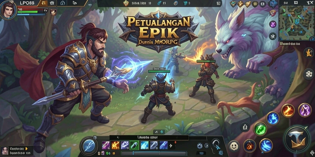 Gameplay LPO88 menampilkan pertempuran epik dalam dunia fantasi yang luas.